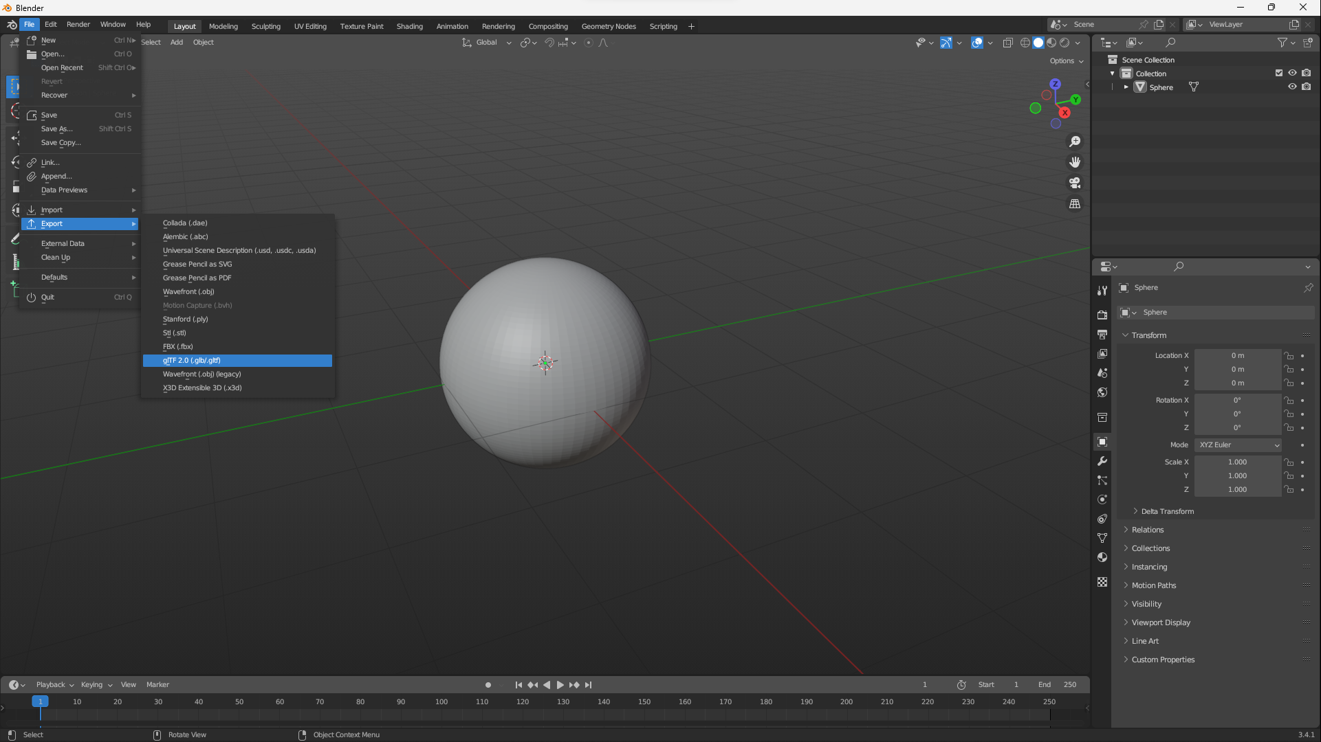 Blender export menu
